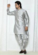 Load image into Gallery viewer, Grey Art Silk Dhoti Kurta
