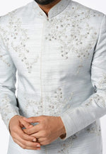 Load image into Gallery viewer, Grey Art Silk Indo Western Sherwani
