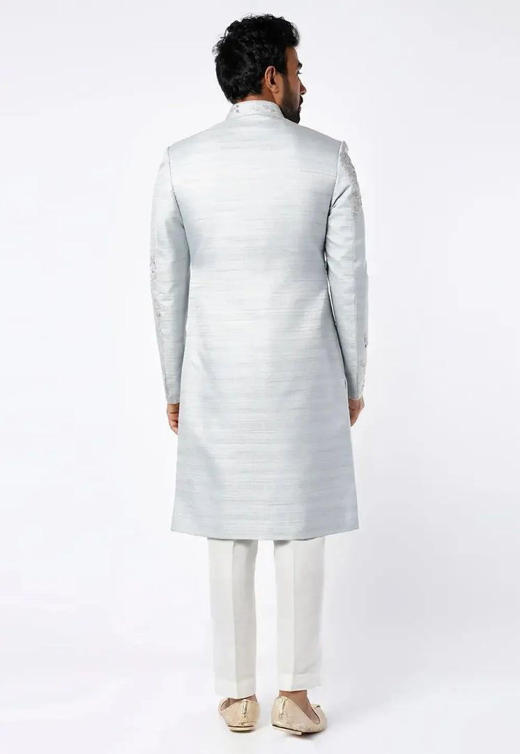 Grey Art Silk Indo Western Sherwani