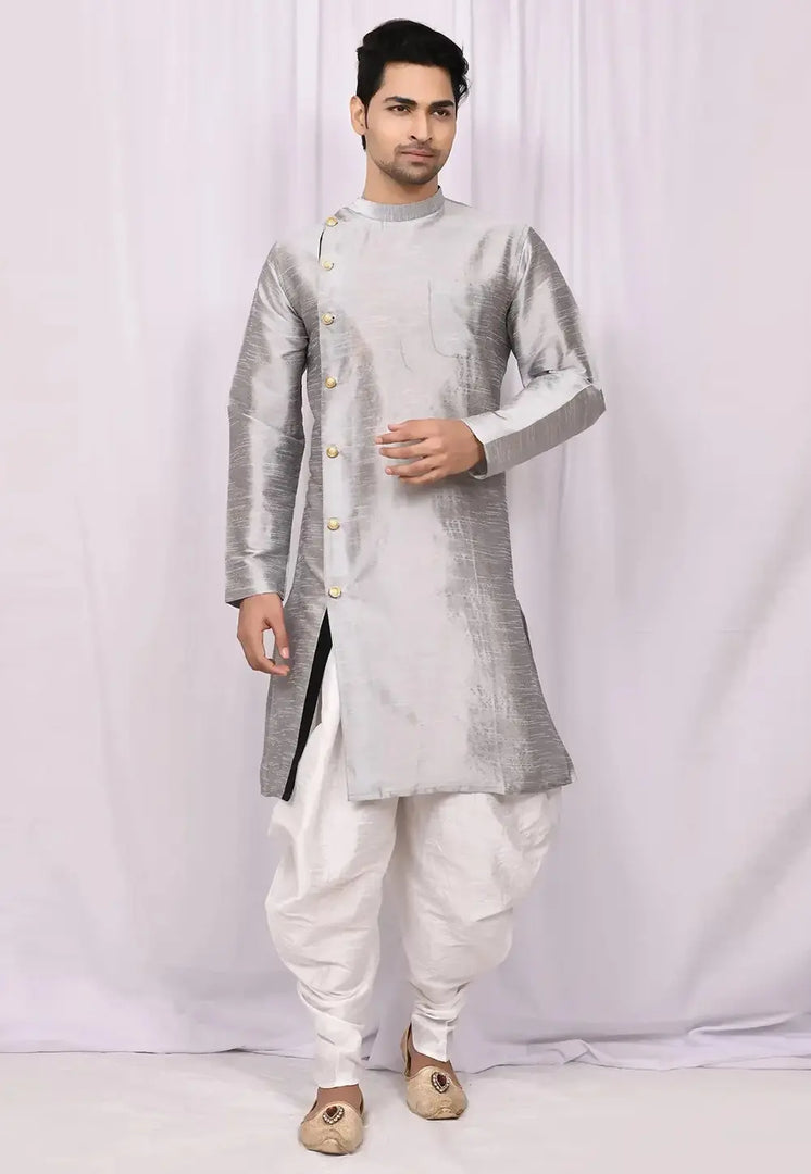 Grey Art Silk Indo Western Suit