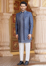 Load image into Gallery viewer, Grey Art Silk Jacket Style Sherwani
