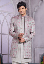 Load image into Gallery viewer, Grey Art Silk Jacket Style Sherwani
