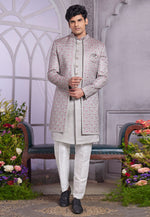 Load image into Gallery viewer, Grey Art Silk Jacket Style Sherwani
