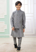 Load image into Gallery viewer, Grey Art Silk Kids Kurta Pajama With Jacket
