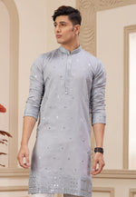 Load image into Gallery viewer, Grey Art Silk Kurta Pajama
