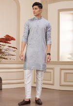 Load image into Gallery viewer, Grey Art Silk Kurta Pajama
