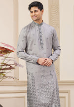 Load image into Gallery viewer, Grey Art Silk Kurta Pajama
