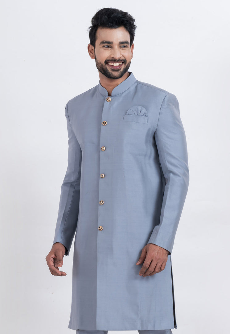 Grey Banarasi Indo Western Suit