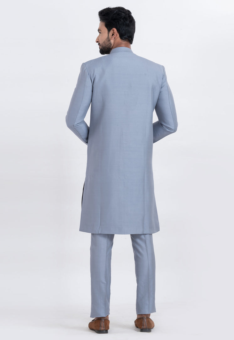 Grey Banarasi Indo Western Suit