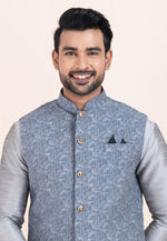 Load image into Gallery viewer, Grey Banarasi Silk Kurta Pajama With Jacket
