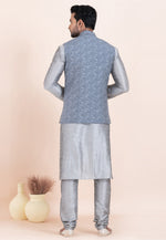 Load image into Gallery viewer, Grey Banarasi Silk Kurta Pajama With Jacket
