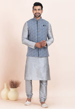 Load image into Gallery viewer, Grey Banarasi Silk Kurta Pajama With Jacket
