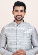 Load image into Gallery viewer, Grey Banarasi Silk Kurta Pajama With Jacket
