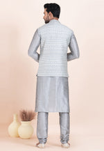 Load image into Gallery viewer, Grey Banarasi Silk Kurta Pajama With Jacket
