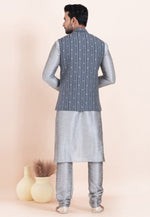 Load image into Gallery viewer, Grey Banarasi Silk Kurta Pajama With Jacket
