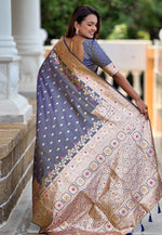 Load image into Gallery viewer, Grey Banarasi Silk Saree
