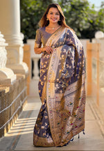 Load image into Gallery viewer, Grey Banarasi Silk Saree With Blouse
