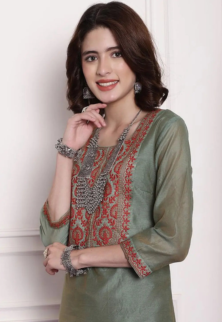 Grey Chanderi Long Kurti