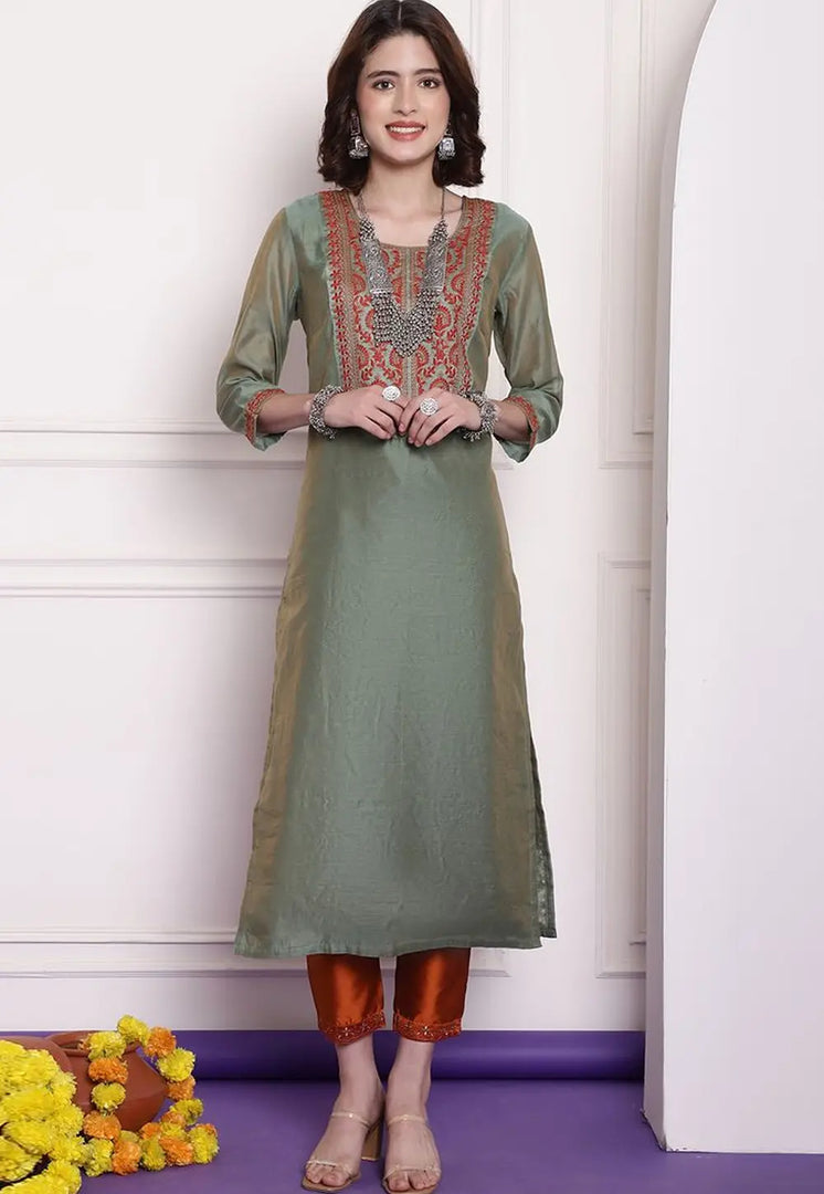Grey Chanderi Long Kurti