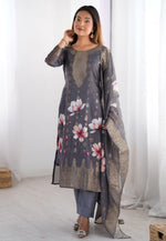 Load image into Gallery viewer, Grey Chanderi Silk Readymade Pant Style Suit
