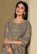 Load image into Gallery viewer, Grey Chiffon Pant Style Suit

