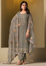 Load image into Gallery viewer, Grey Chiffon Pant Style Suit
