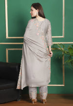 Load image into Gallery viewer, Grey Chinon Chiffon Pant Style Suit

