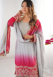 Grey Chinon Silk Readymade Sharara Suit