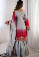 Load image into Gallery viewer, Grey Chinon Silk Readymade Sharara Suit
