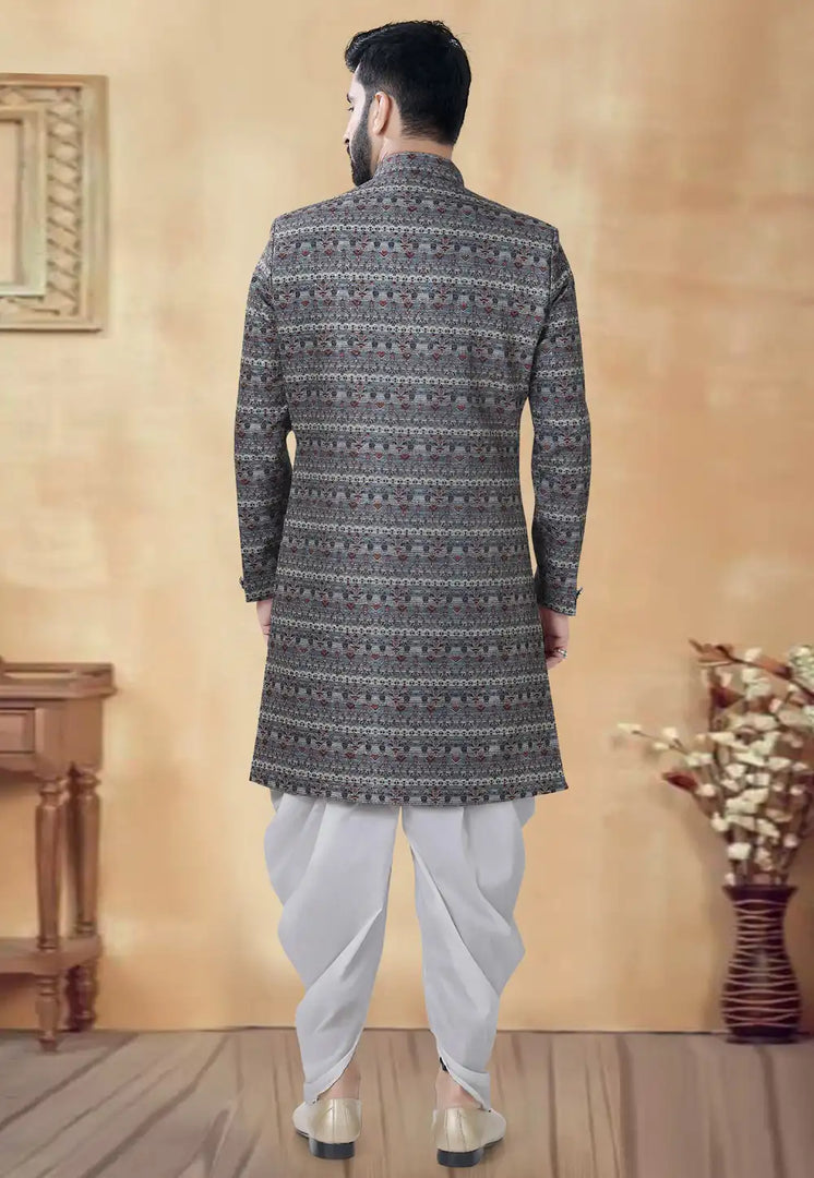 Grey Cotton Dhoti Sherwani