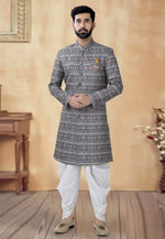 Load image into Gallery viewer, Grey Cotton Dhoti Sherwani

