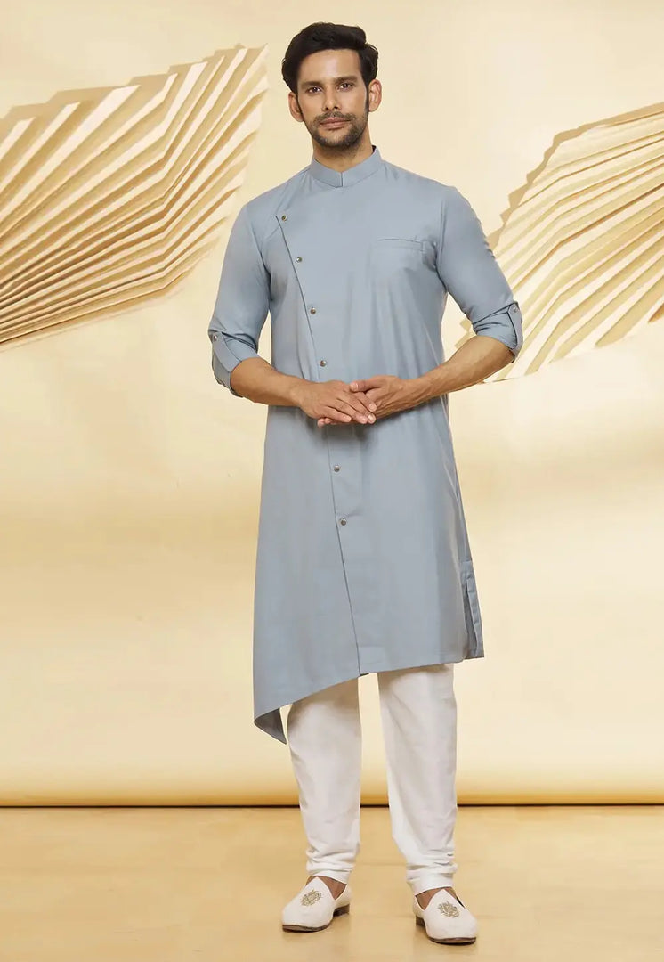 Grey Cotton Indo Western Suit