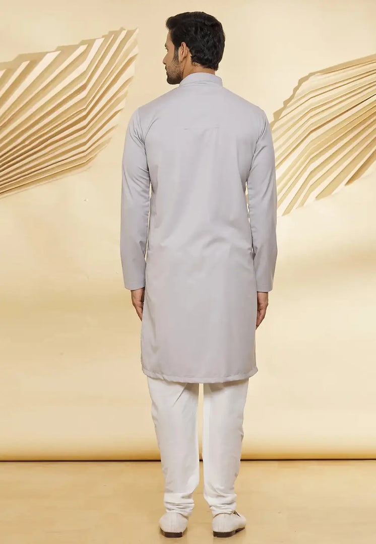 Grey Cotton Indo Western Suit