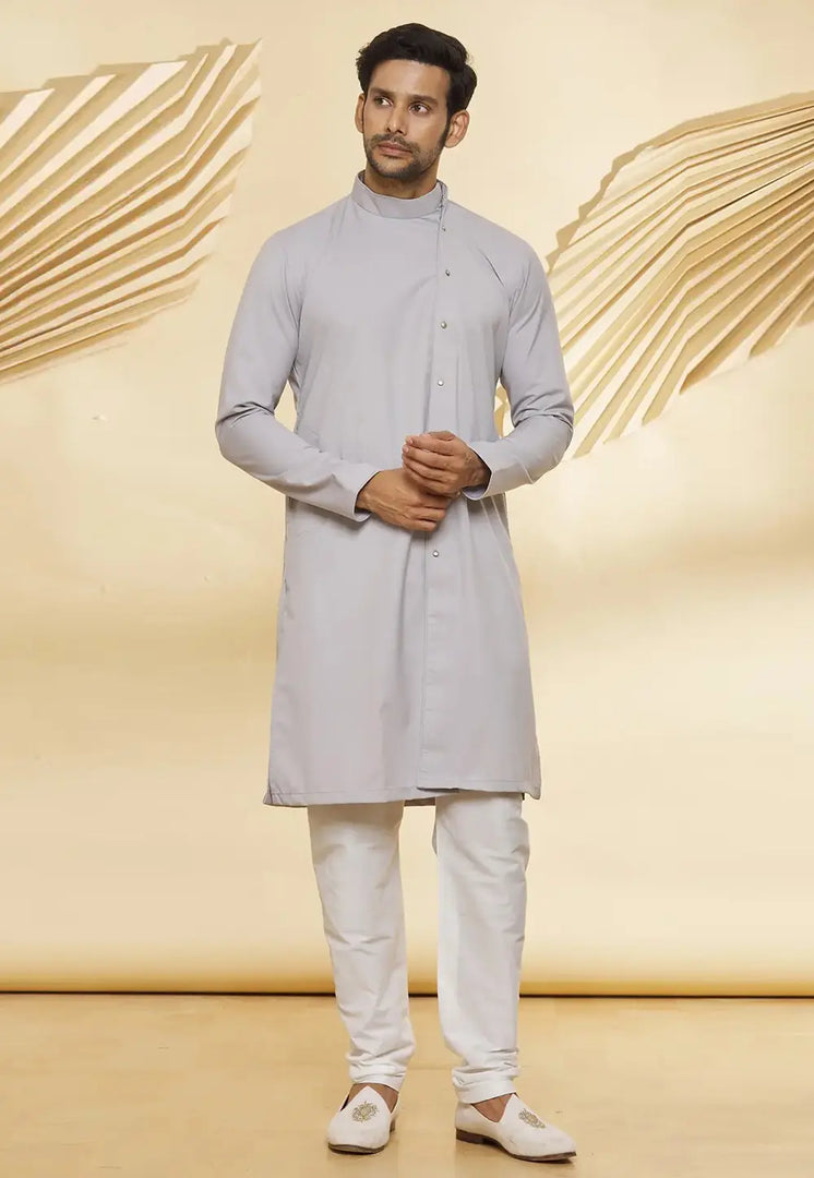 Grey Cotton Indo Western Suit