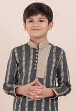 Load image into Gallery viewer, Grey Cotton Jacquard Kids Kurta Pajama
