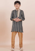 Load image into Gallery viewer, Grey Cotton Jacquard Kids Kurta Pajama
