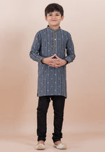 Load image into Gallery viewer, Grey Cotton Jacquard Kids Kurta Pajama
