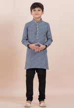 Load image into Gallery viewer, Grey Cotton Jacquard Kids Kurta Pajama
