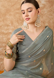 Grey Cotton Jacquard Saree With Blouse