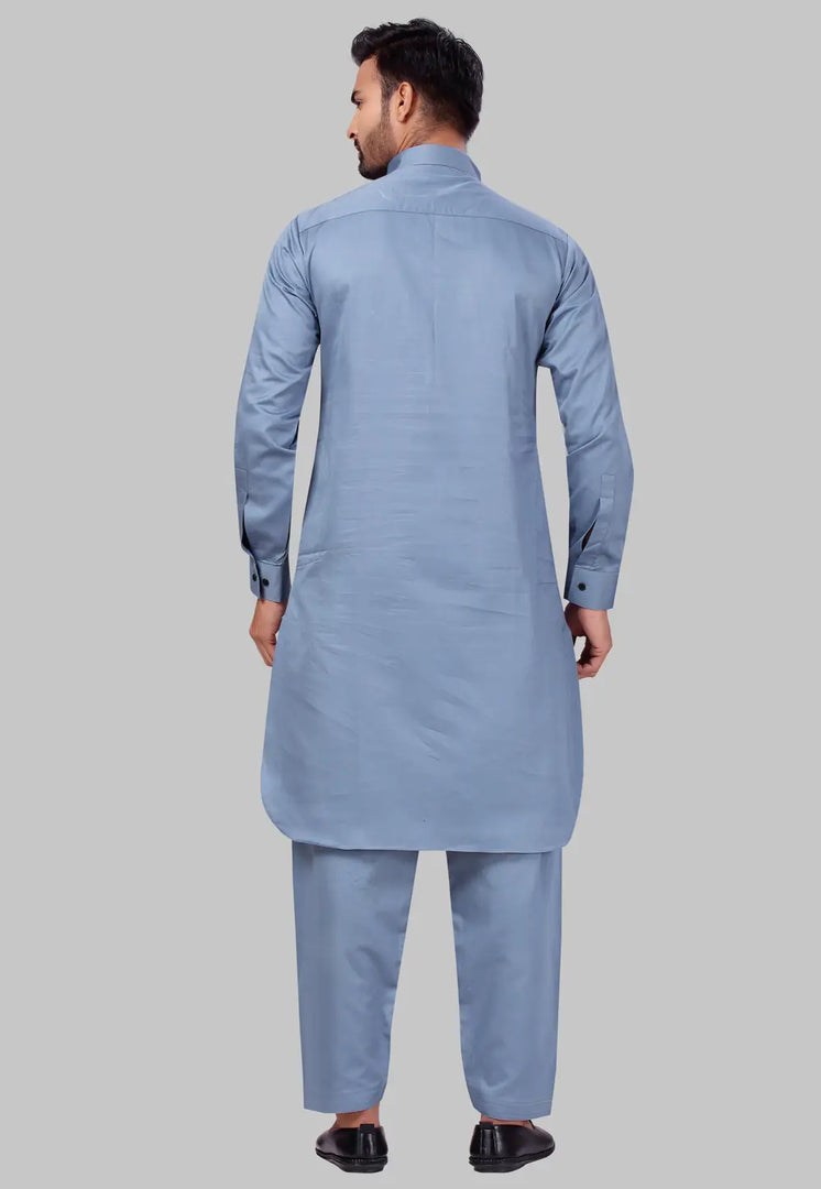 Grey Cotton Pathani Suit