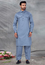 Load image into Gallery viewer, Grey Cotton Pathani Suit
