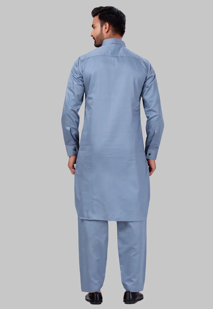 Grey Cotton Pathani Suit