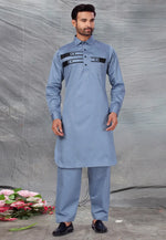 Load image into Gallery viewer, Grey Cotton Pathani Suit
