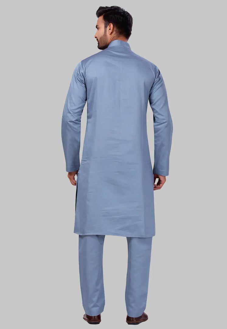 Grey Cotton Pathani Suit