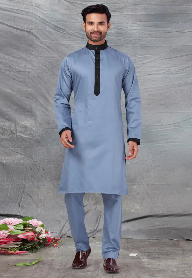 Grey Cotton Pathani Suit