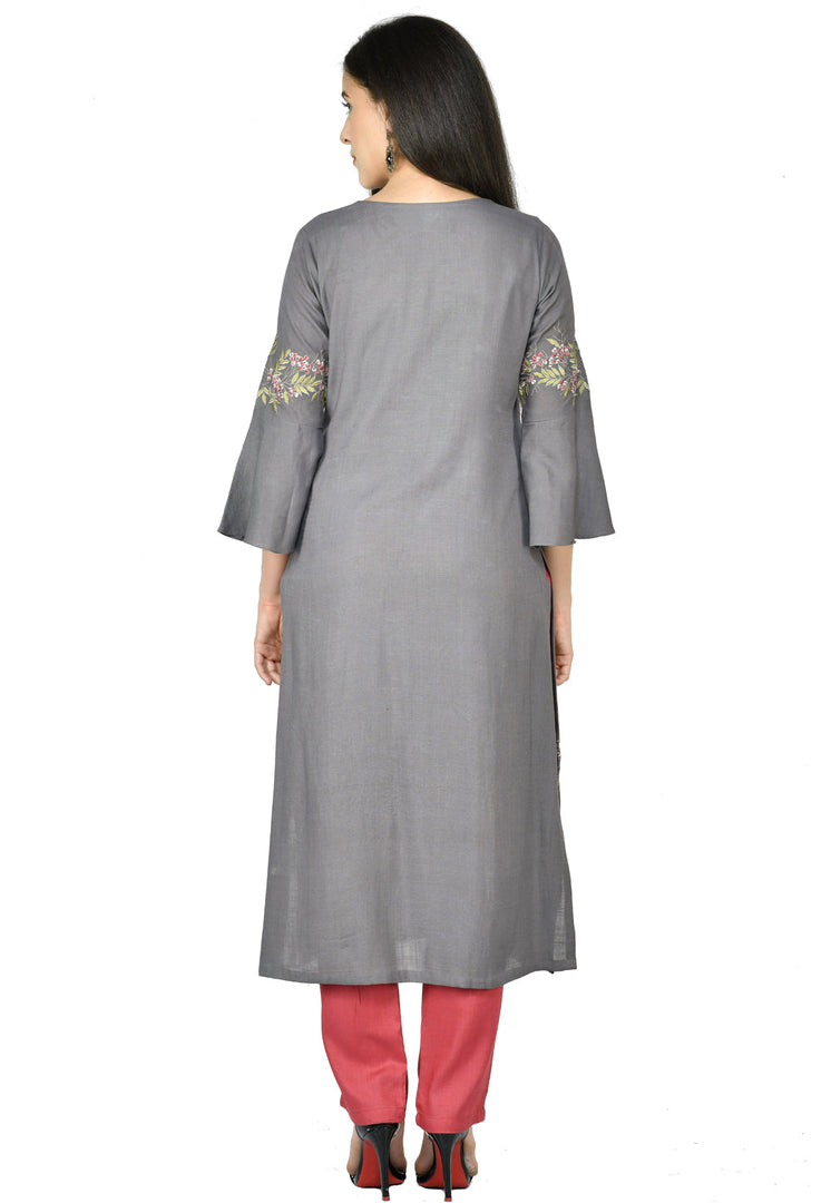 Grey Cotton Rayon Kurta Set With Pent