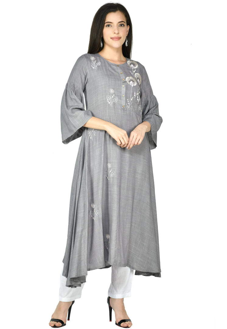 Grey Cotton Rayon Kurta Set With Pent