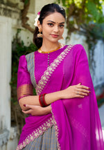Load image into Gallery viewer, Grey Cotton Readymade Circular Lehenga Choli
