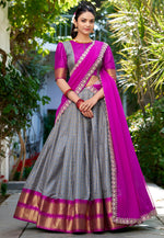 Load image into Gallery viewer, Grey Cotton Readymade Circular Lehenga Choli

