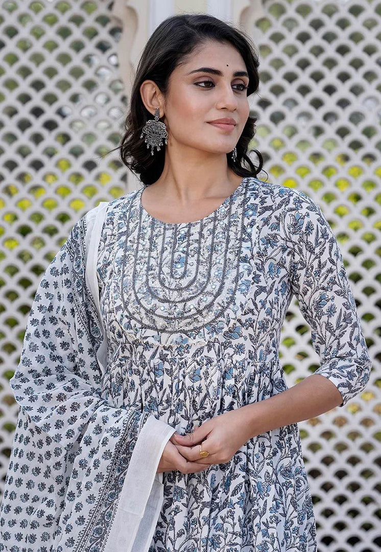 Grey Cotton Readymade Pakistani Suit